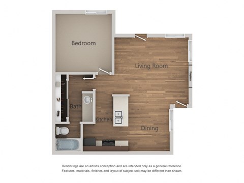1 Bedroom 1 Bathroom Floor Plan at River Oaks Apartments & Townhomes, California